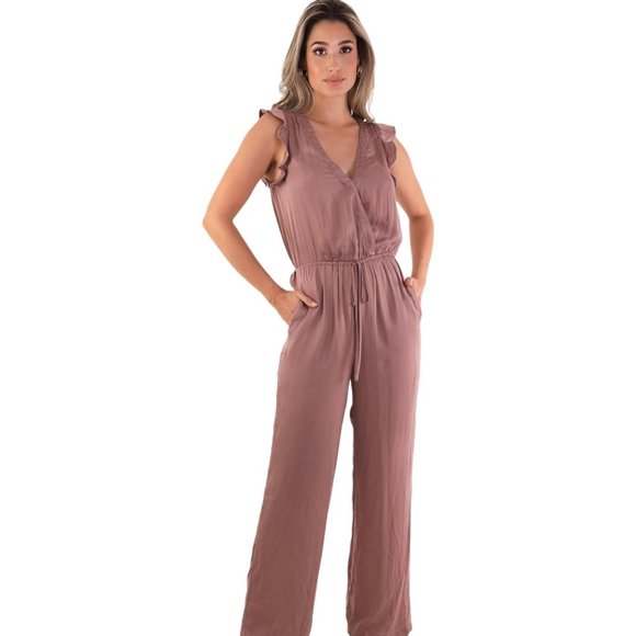 Mustard Seed Pants - Mustard Seed V-Neck Flutter Sleeve Wide Leg Mauve Jumpsuit New w/Tag Women's Med